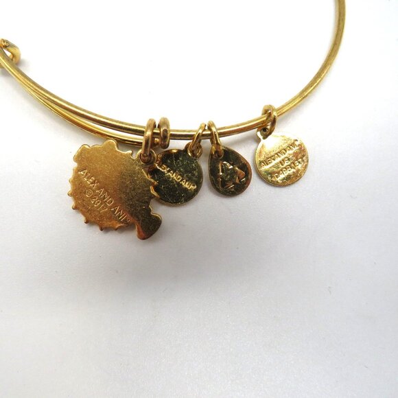 Alex Ani Bracelet Gold Tone Bangle Puffer Fish USA Charms Adjustable - Picture 11 of 11